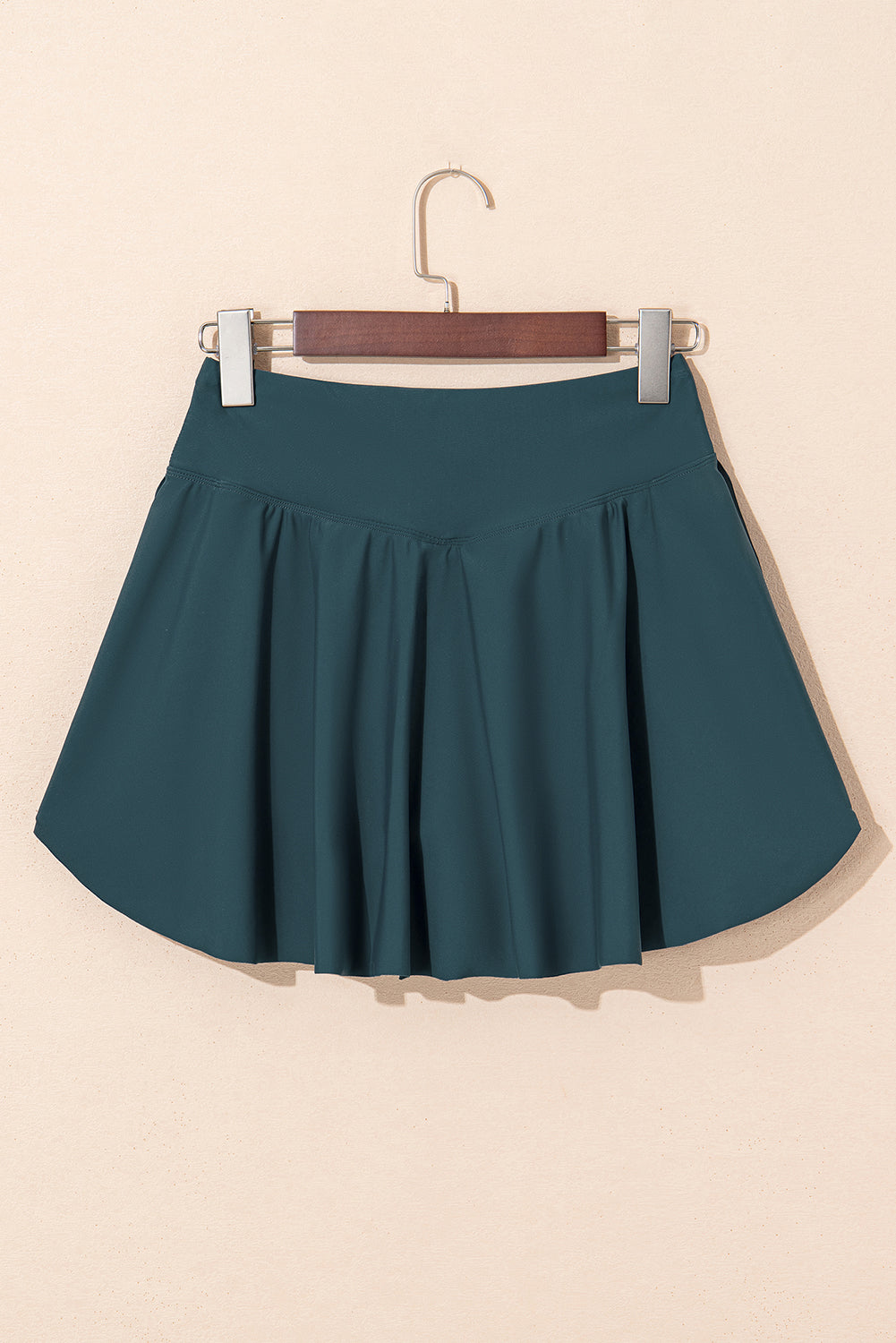 Sea Green Solid Pocketed Crossover High Waist Swim Skort