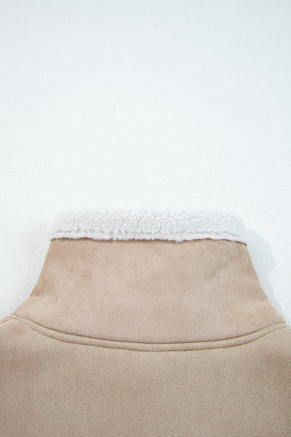 Dark Khaki Sherpa Lined Faux Suede Lapel Collar Vest