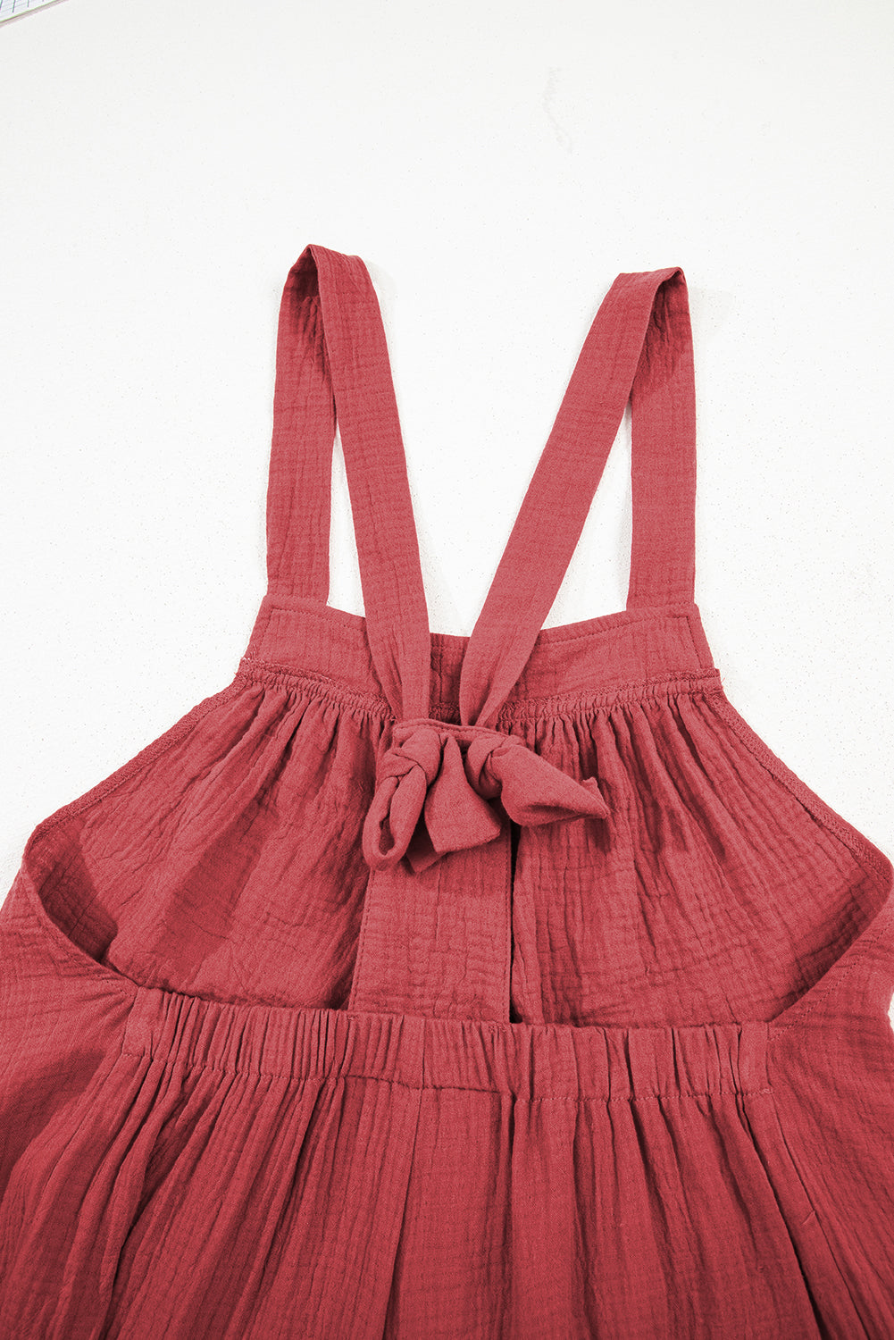 Red Clay Knotted Back Strap Cotton Bib Jumpsuit