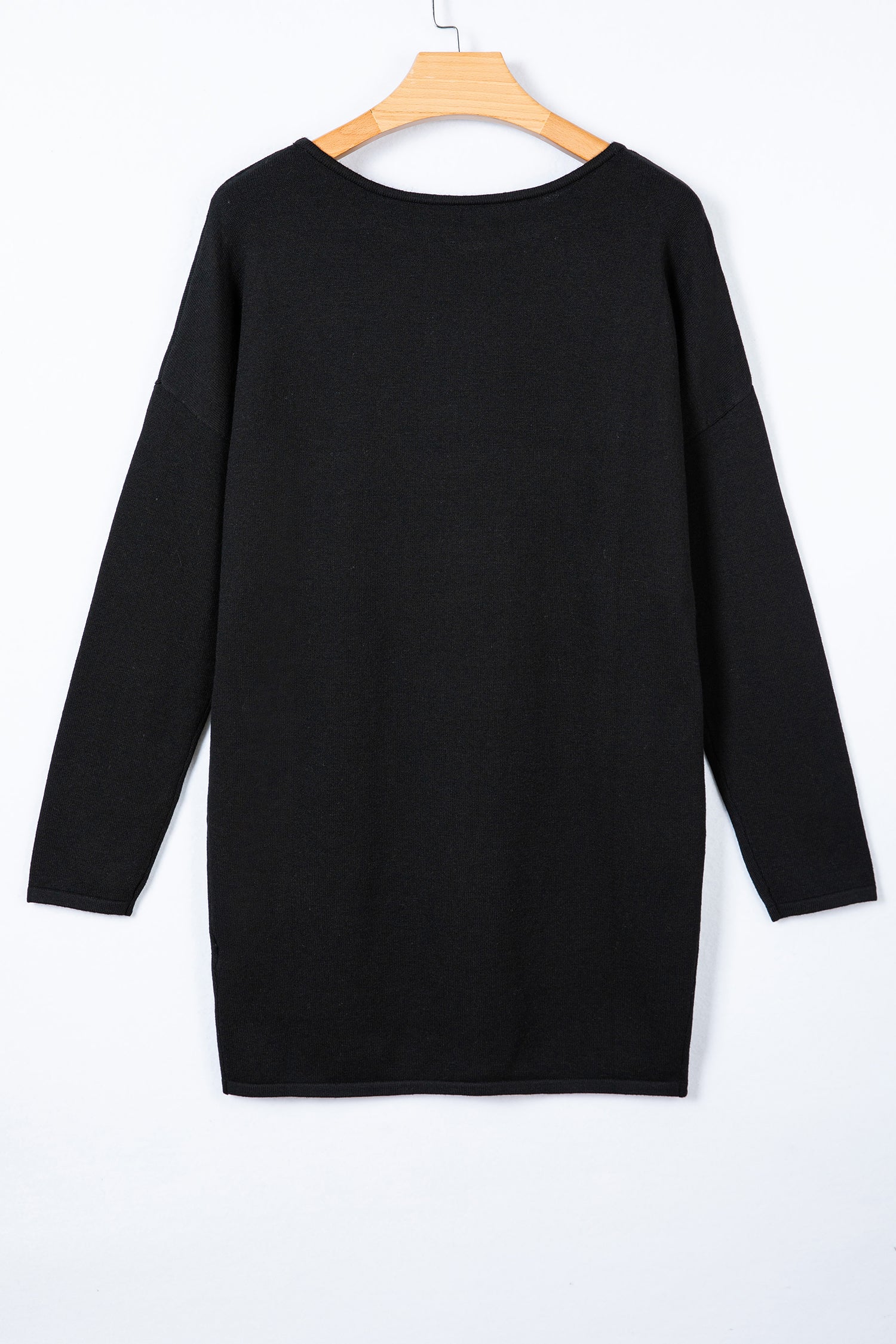 Black Asymmetric Neck Batwing Sleeve Shift Mini Sweater Dress