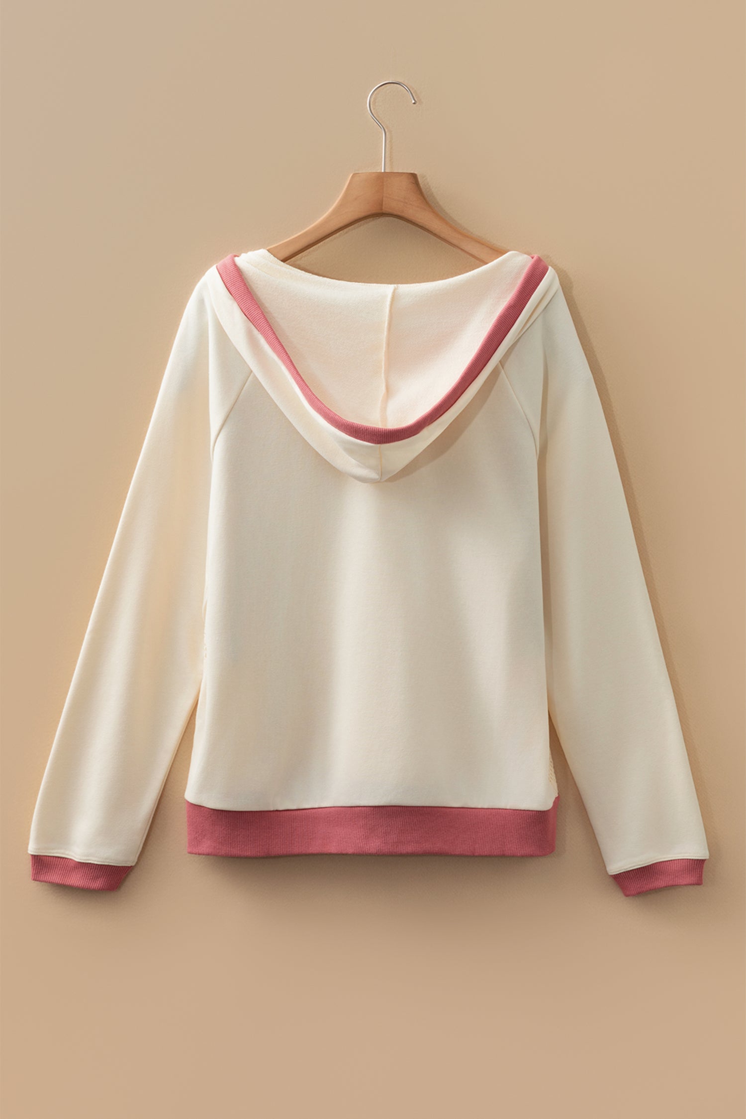 White Contrast Trim Crochet Knit Patchwork Exposed Seam Hoodie