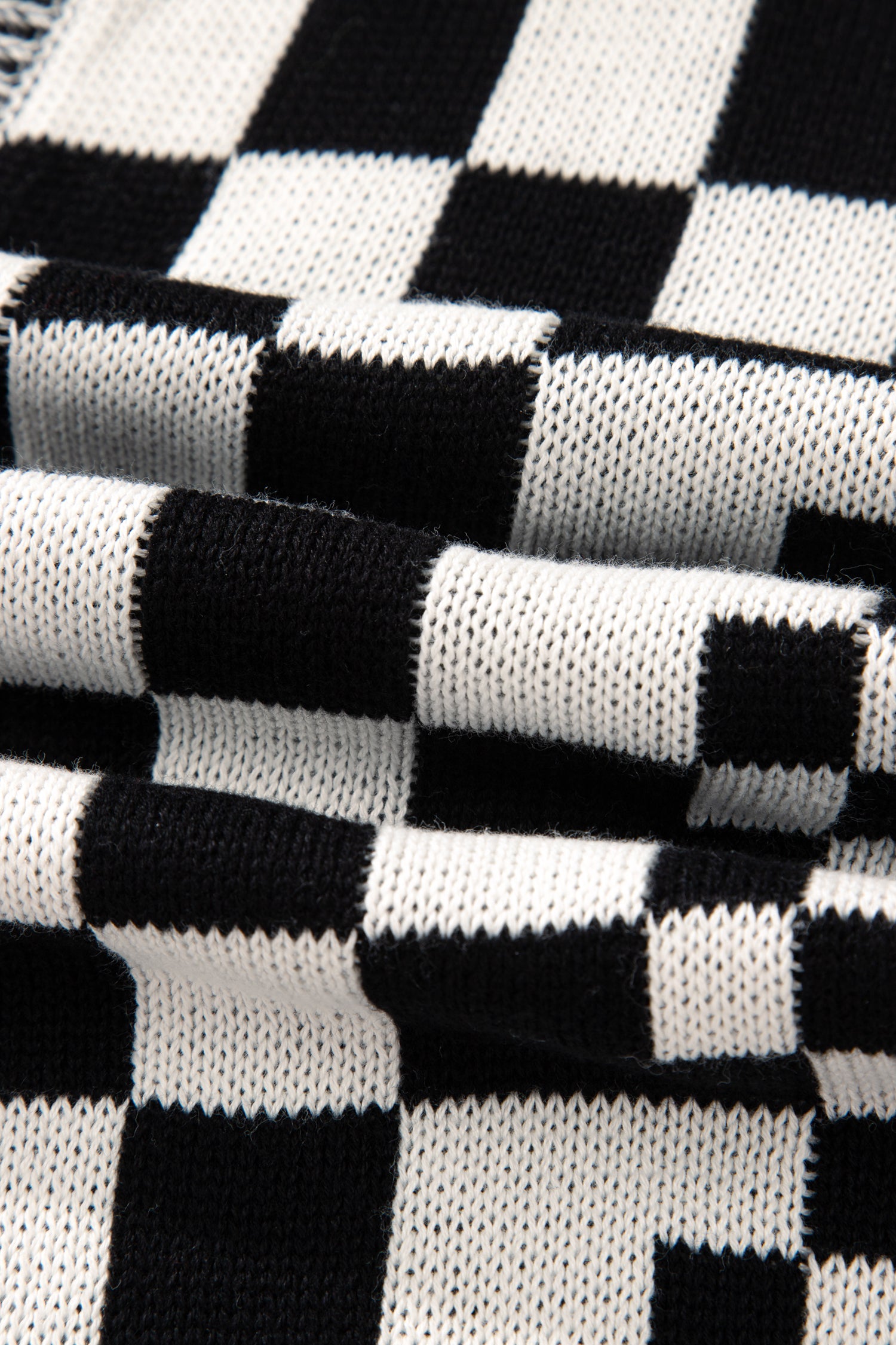 Black Checkered Bubble Sleeve Drop Shoulder Open Cardigan