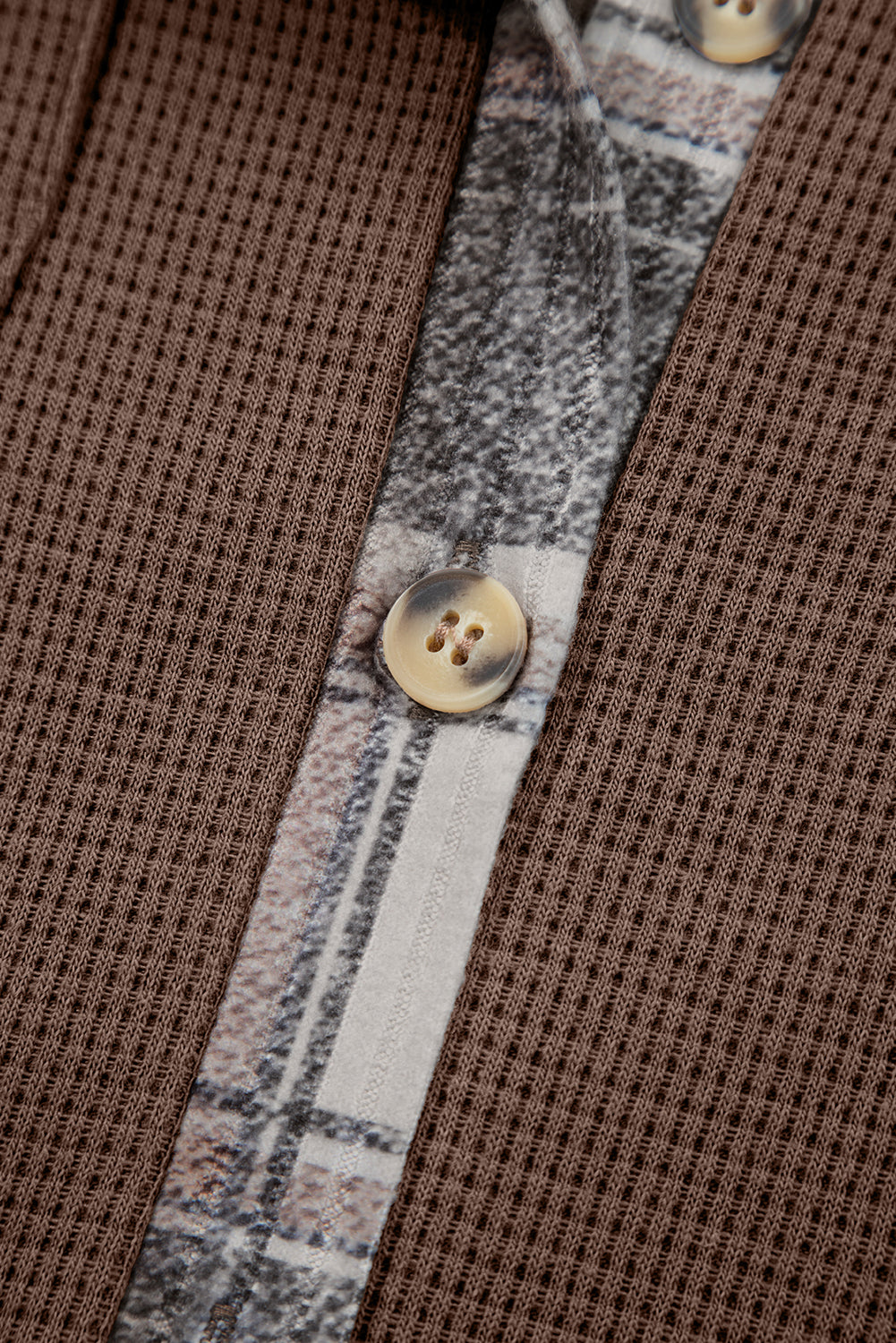 Brown Plaid Patchwork Button Down Drawstring Hooded Shacket