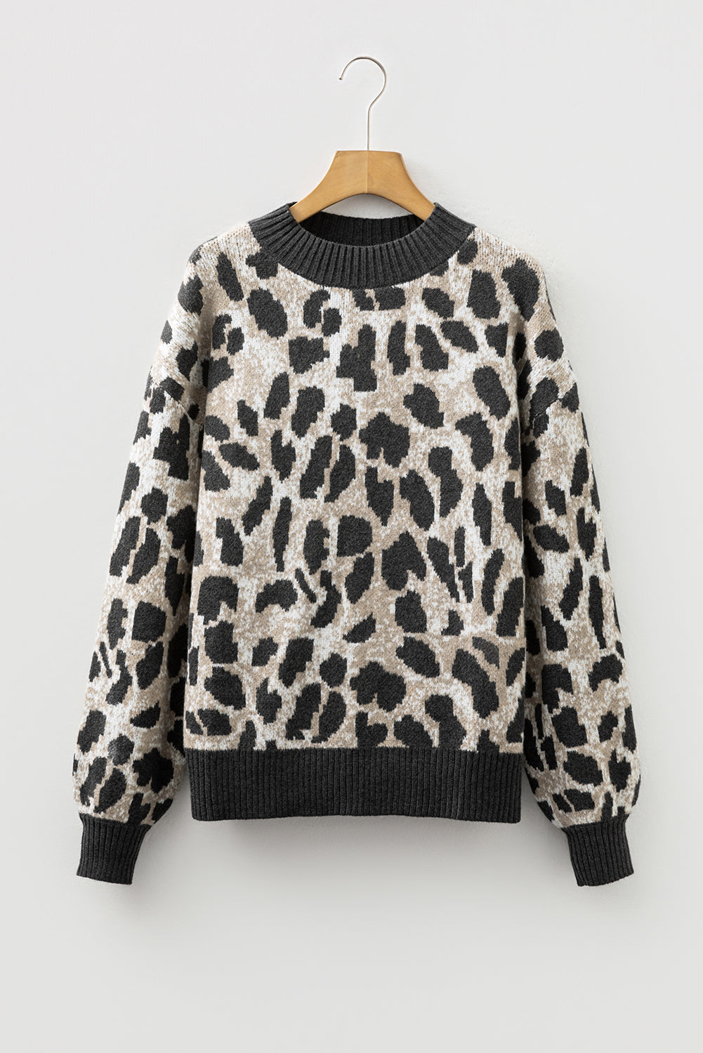 Carbon Grey Leopard Drop Shoulder Baggy Sweater