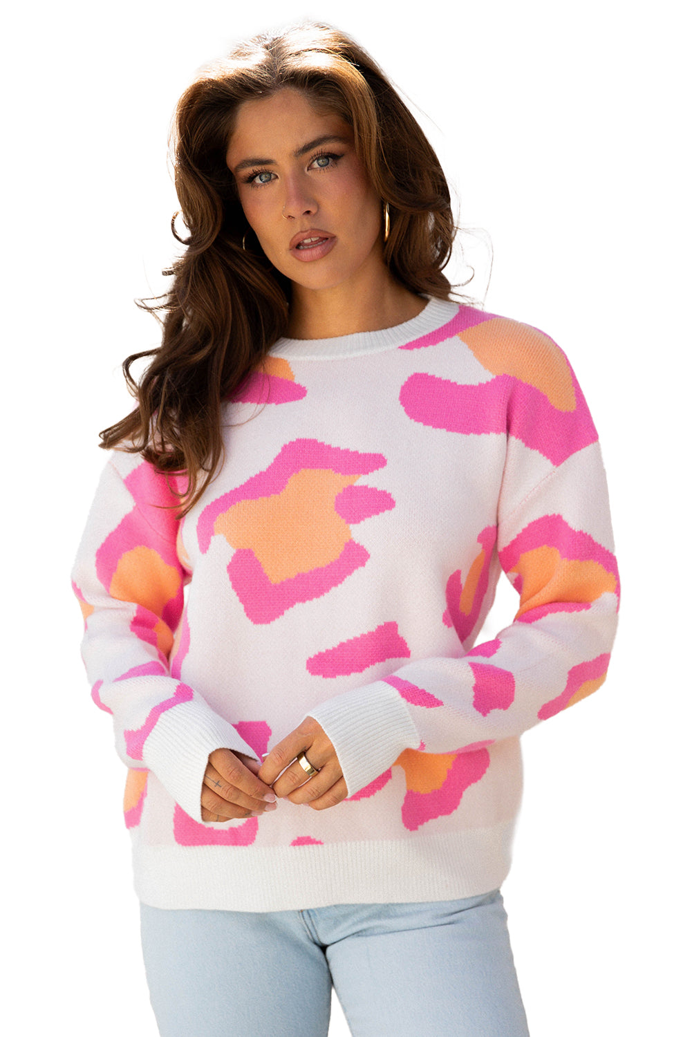 Sachet Pink Playful Leopard Print Drop Shoulder Baggy Sweater