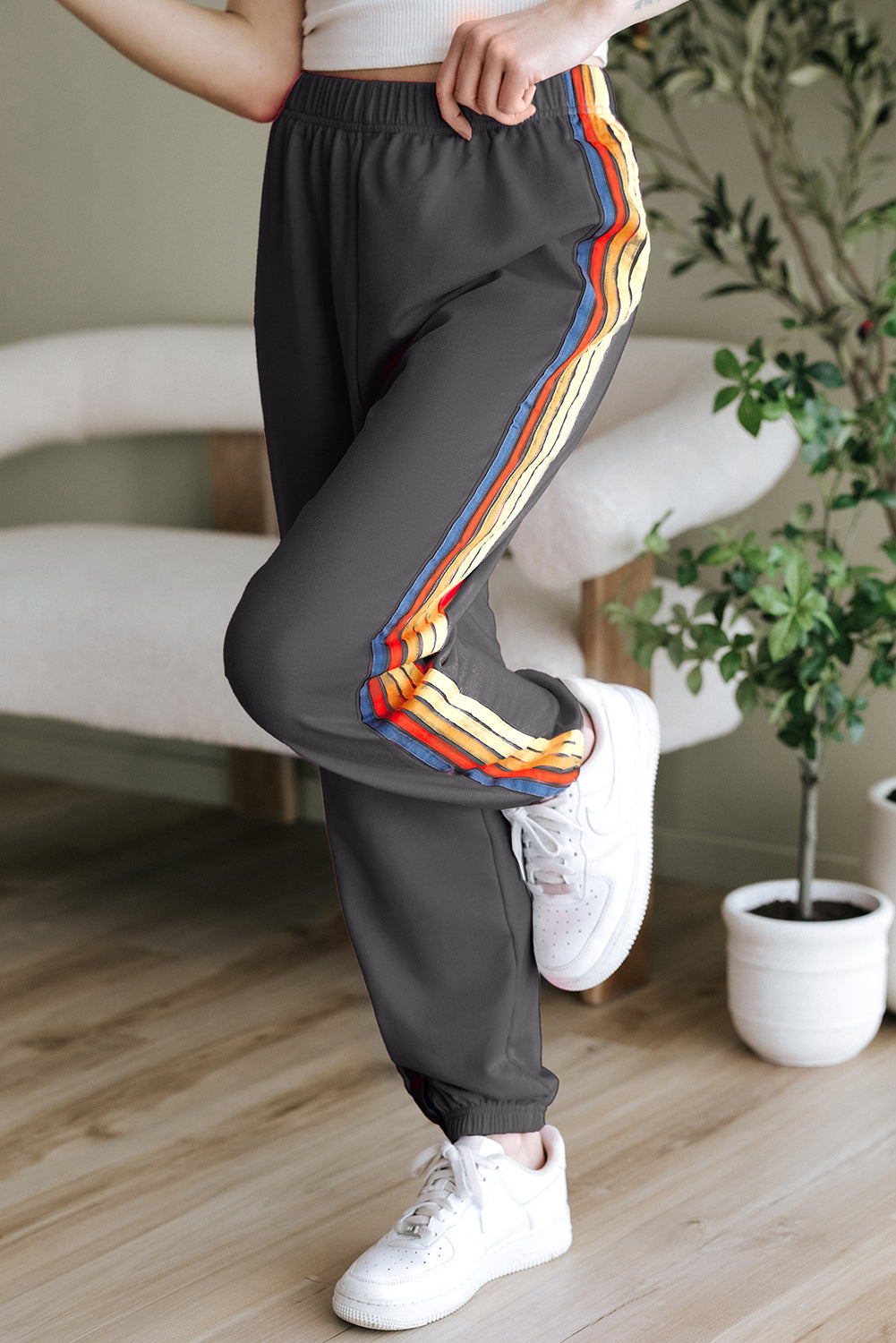 Dark Grey Counting Rainbows High Waist Sweatpants