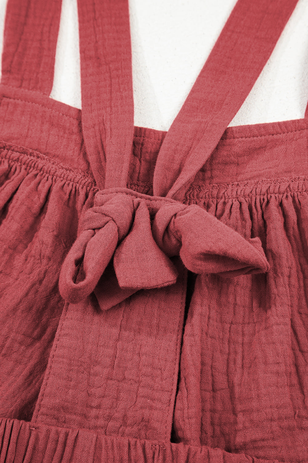 Red Clay Knotted Back Strap Cotton Bib Jumpsuit