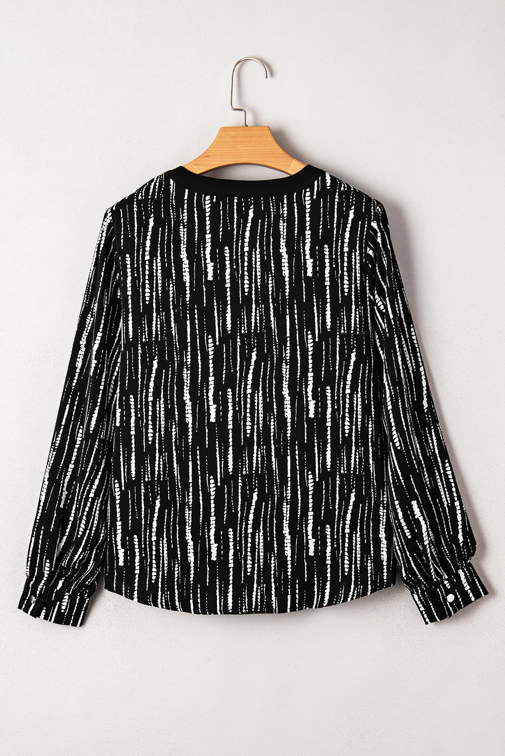 Black Abstract Printed V Neck Fall Blouse