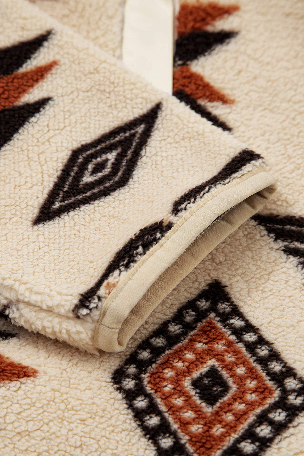 Beige Western Aztec Half Zip Plush Sweatshirt