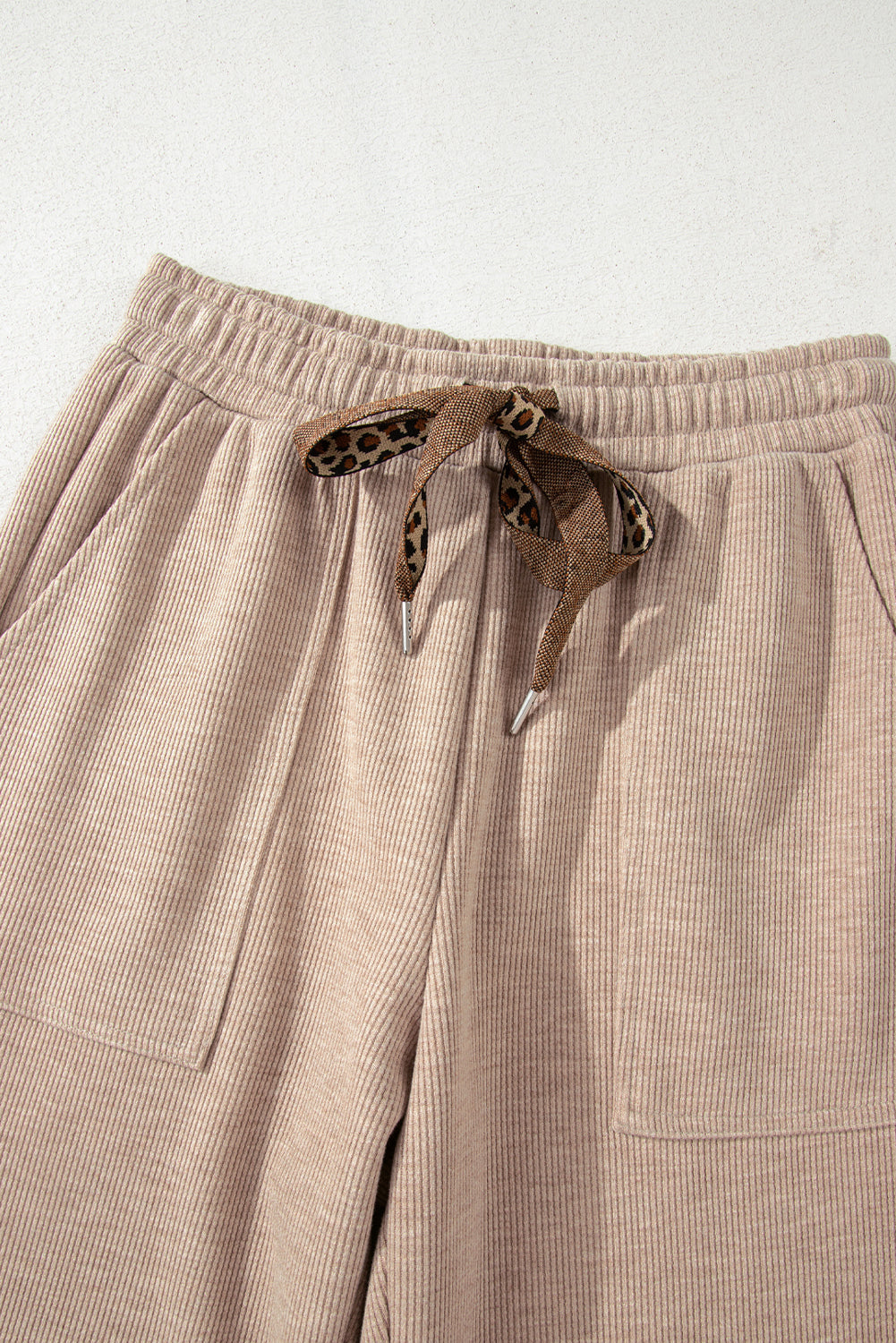 Gray Morn Corduroy Leopard Drawstring High Waist Trousers