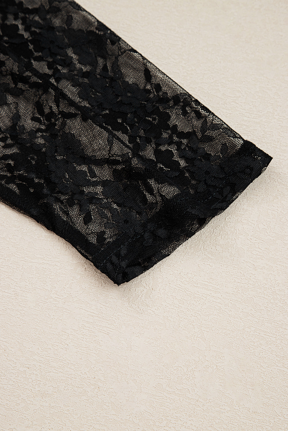 Black Plus Size Lace Patchwork Asymmetric Cutout Sheer Long Sleeve Top