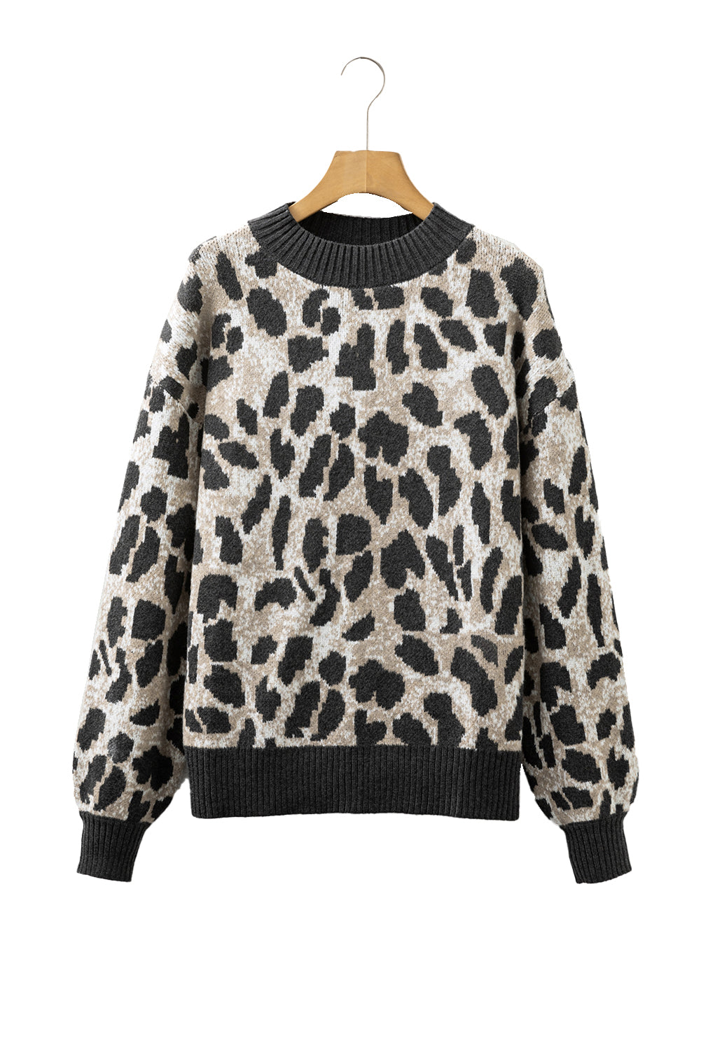 Carbon Grey Leopard Drop Shoulder Baggy Sweater