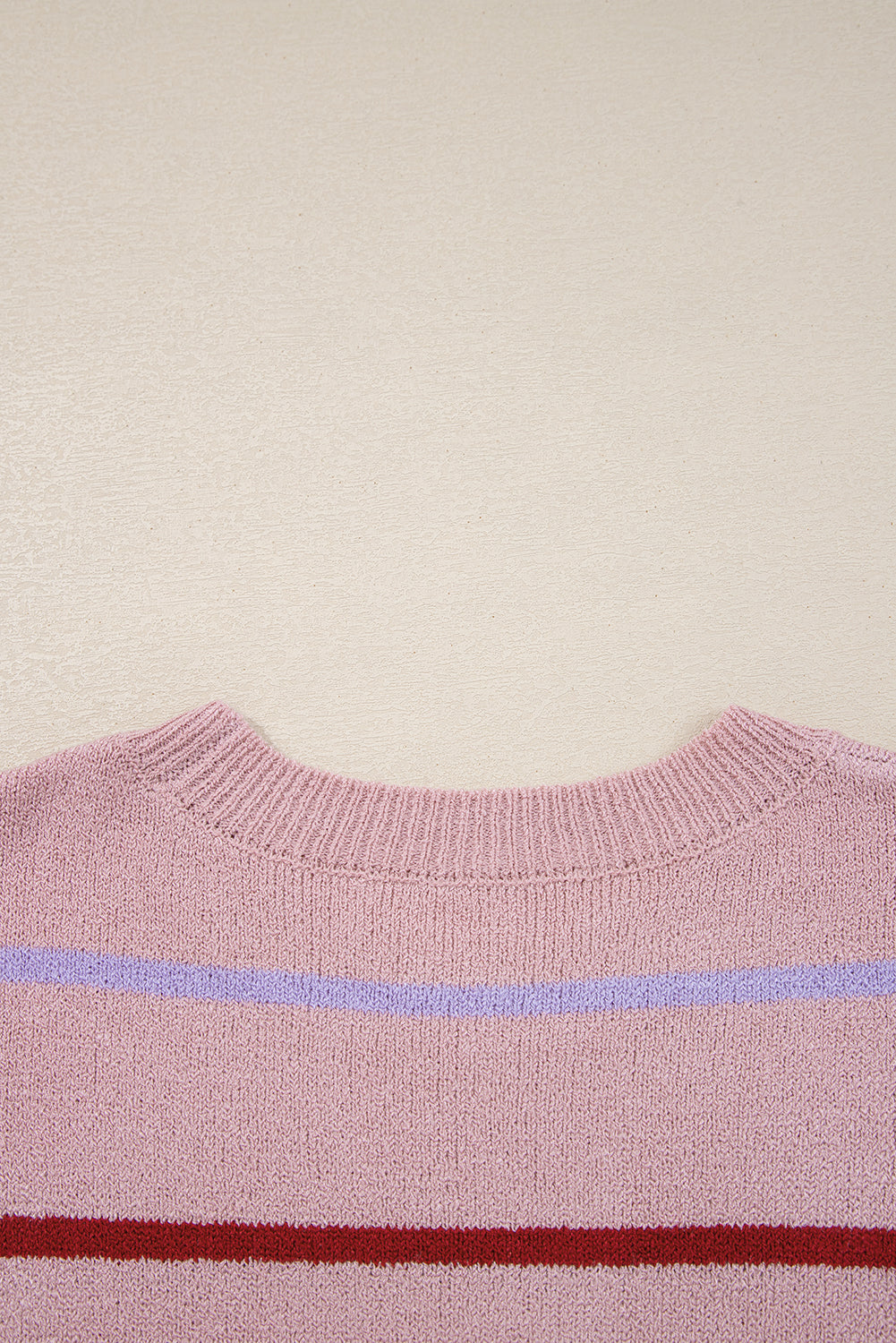 Pink Stripe Ribbed Edge Drop Shoulder Sweater