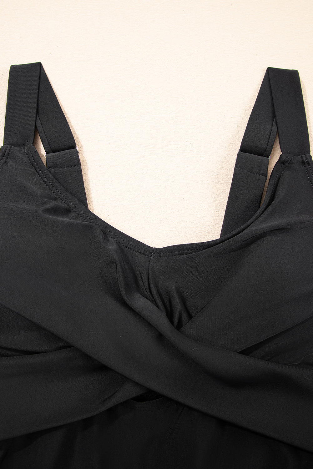 Black Adjustable Straps Cutout Ruched Knot Slit One Piece Swim Dress