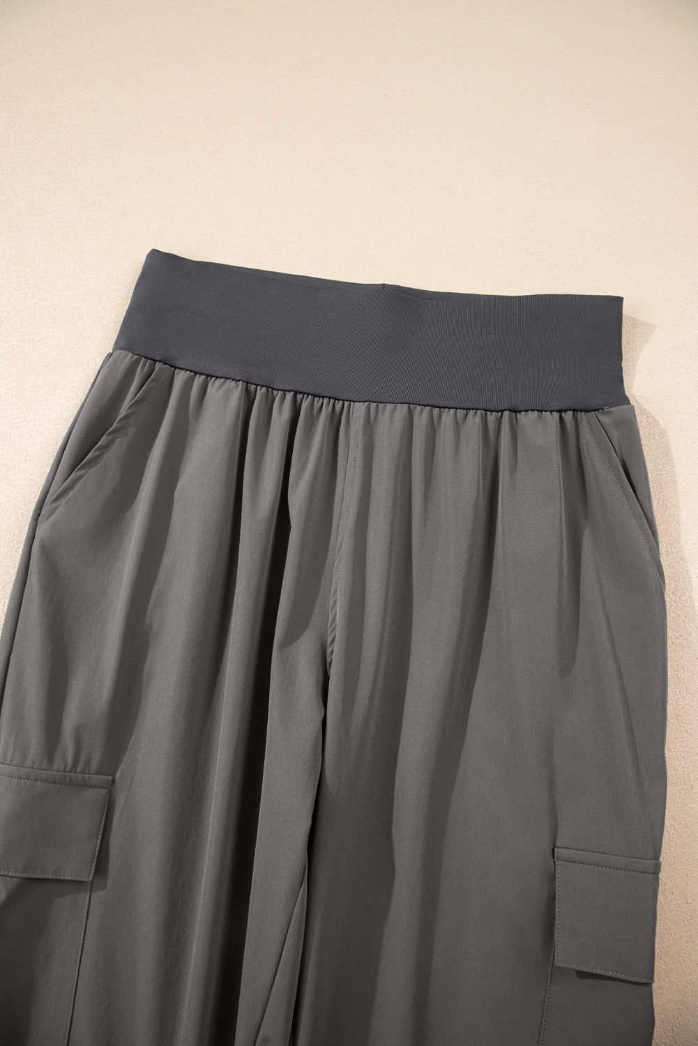 Medium Grey Elastic High Waist Pocketed Cargo Jogger Pants