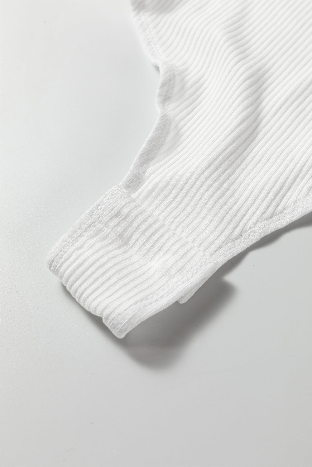 White Ribbed Long Sleeve Crew Neck Solid Color Bodysuit