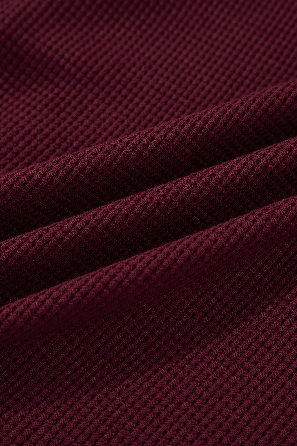 Burgundy Waffle Splicing Zip Up Front Button Hooded Jacket