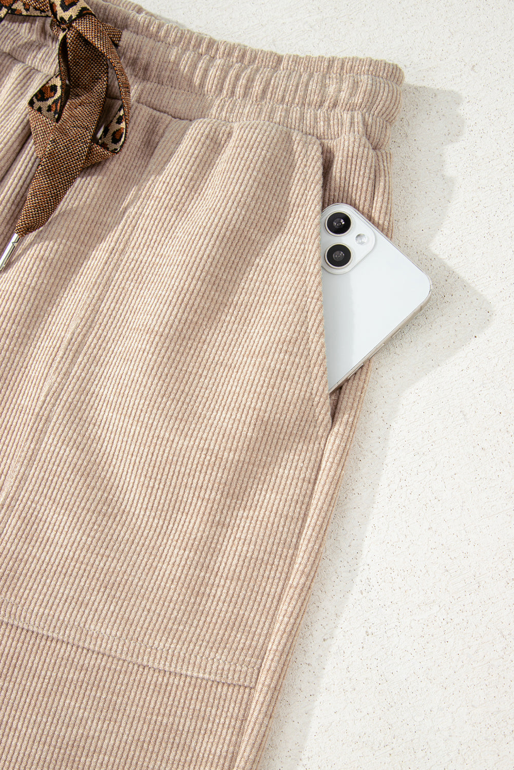 Gray Morn Corduroy Leopard Drawstring High Waist Trousers