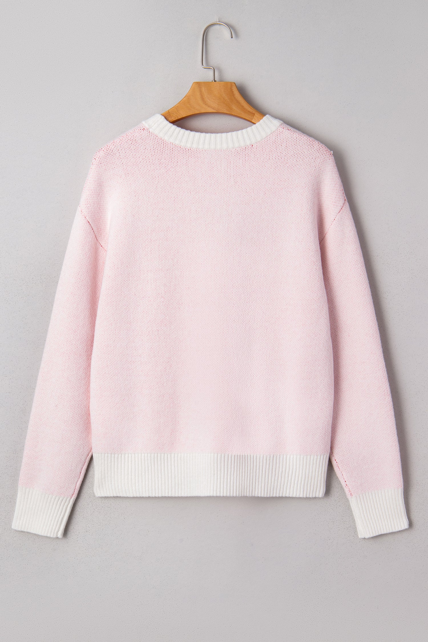 White Cherry Pattern Drop Shoulder Sweater