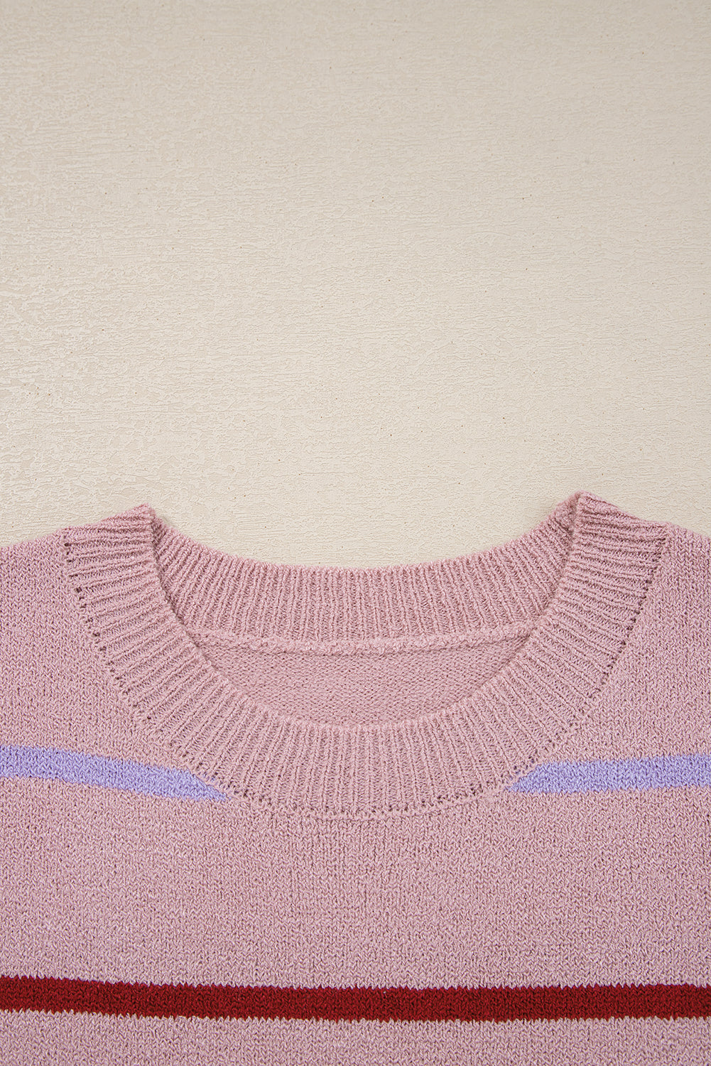 Pink Stripe Ribbed Edge Drop Shoulder Sweater