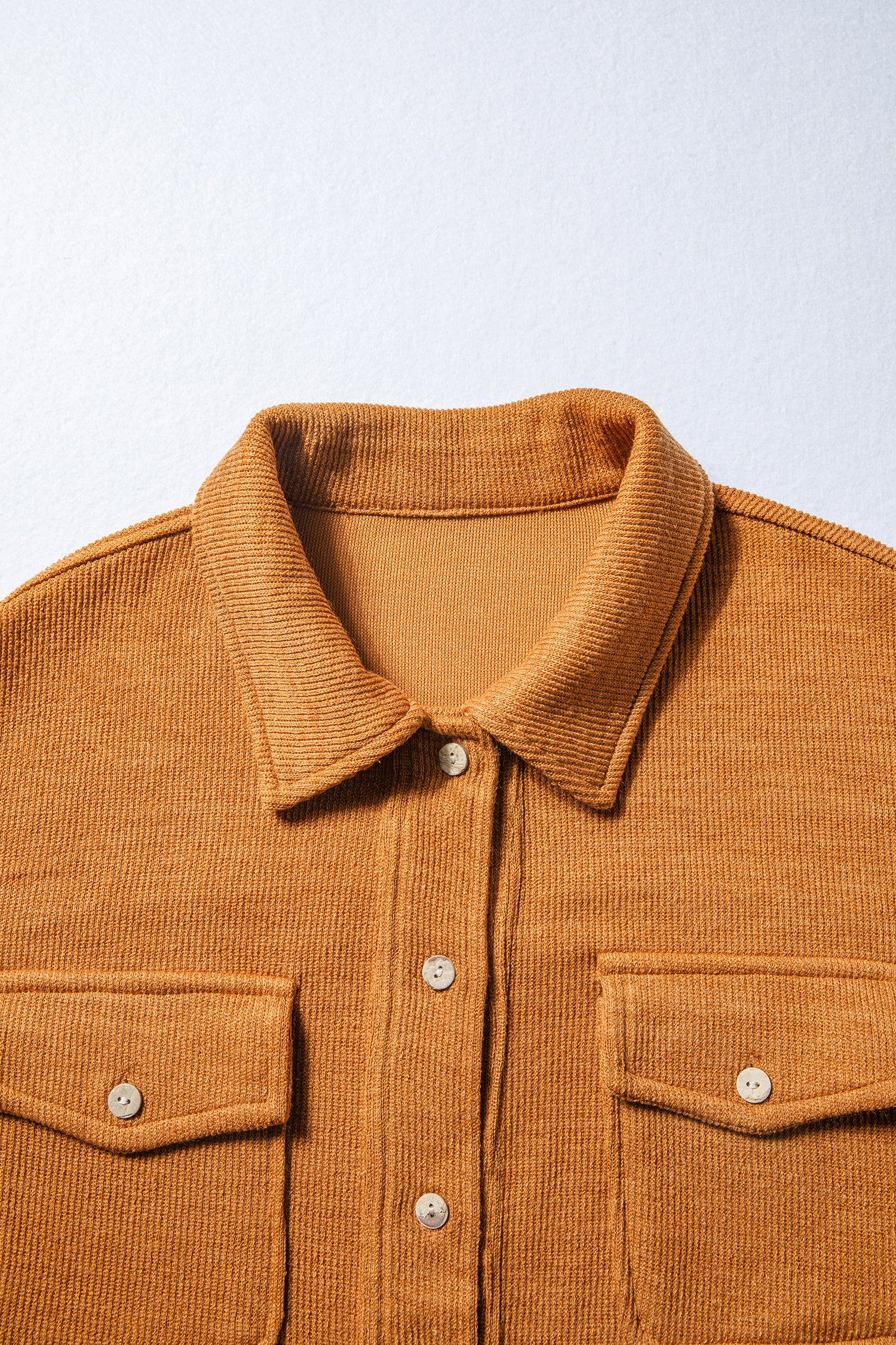 Russet Orange Flap Pocket Textured Knit Solid Color Casual Shacket