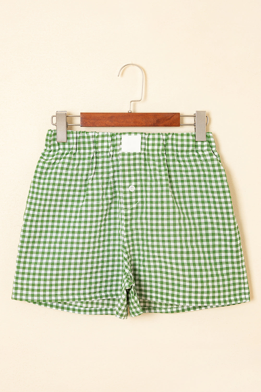 Fern Green Gingham Printed High Waist Shorts