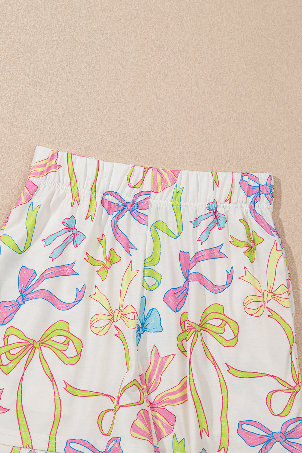 White Cheerful Bow Print Elastic Pull On Casual Shorts