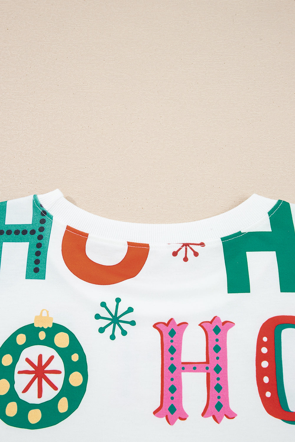 White Plus Size Christmas Ho Ho Ho Print Long Sleeve Top and Shorts 2pc Lounge Set