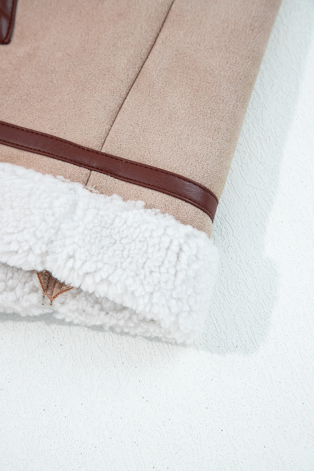 Dark Khaki Sherpa Lined Faux Suede Lapel Collar Vest