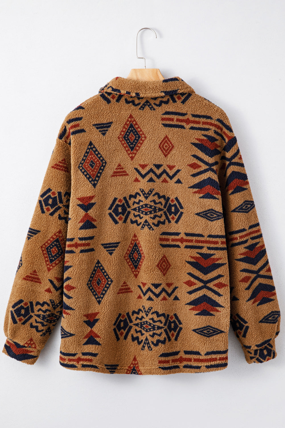 Khaki Western Aztec Pattern Fleece Shacket