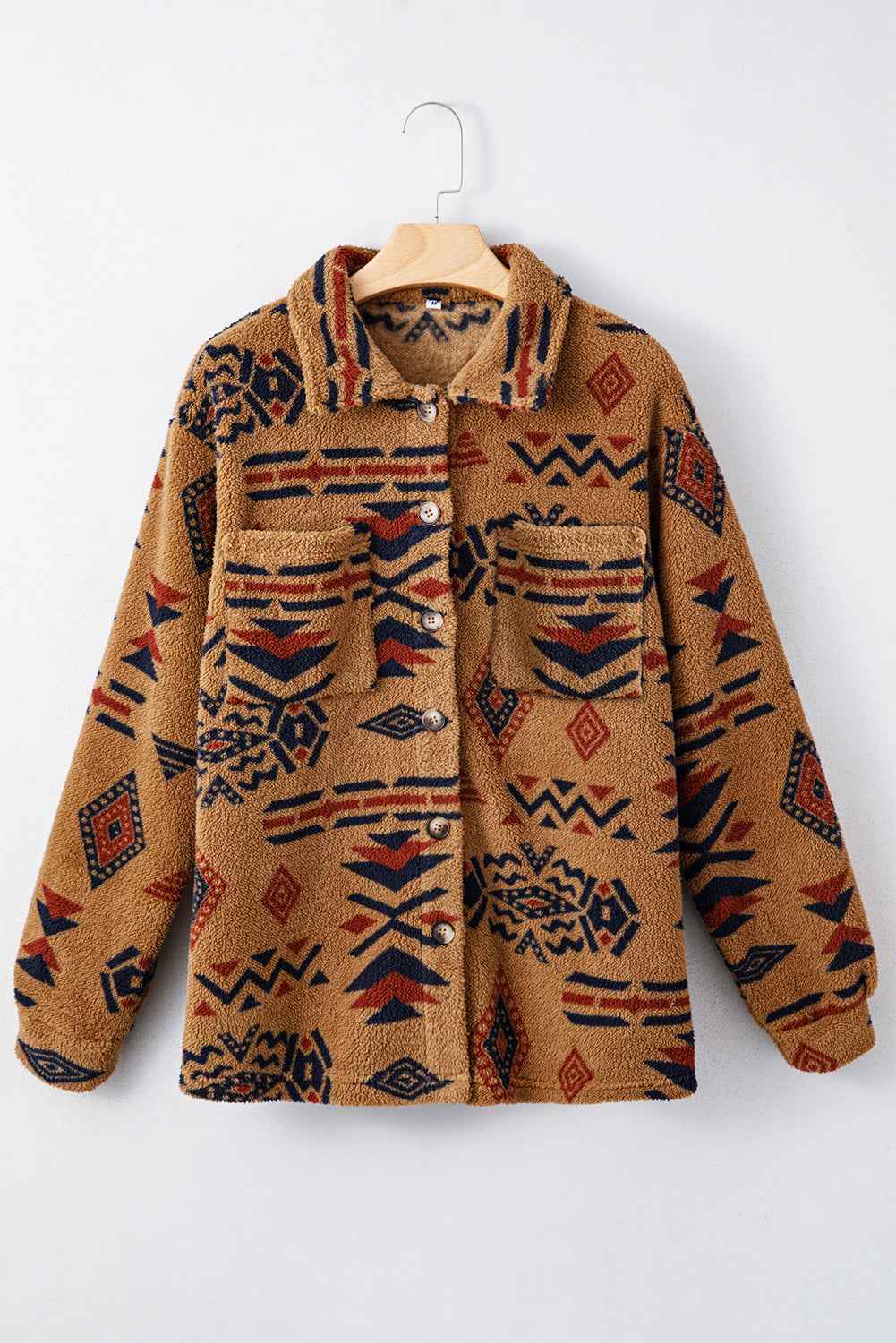 Khaki Western Aztec Pattern Fleece Shacket